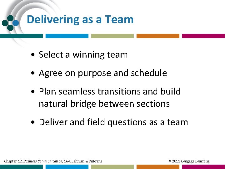 Delivering as a Team • Select a winning team • Agree on purpose and