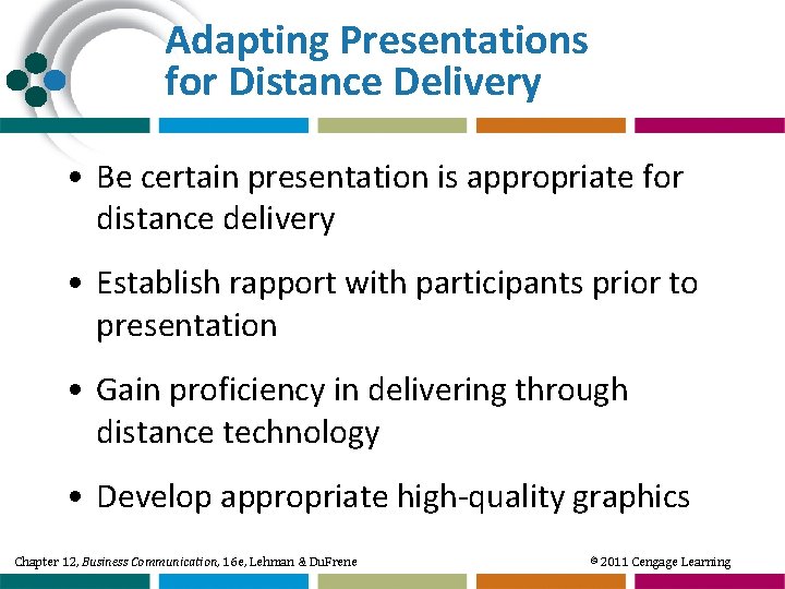 Adapting Presentations for Distance Delivery • Be certain presentation is appropriate for distance delivery