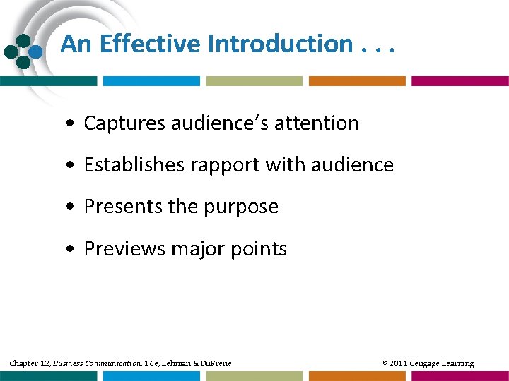 An Effective Introduction. . . • Captures audience’s attention • Establishes rapport with audience