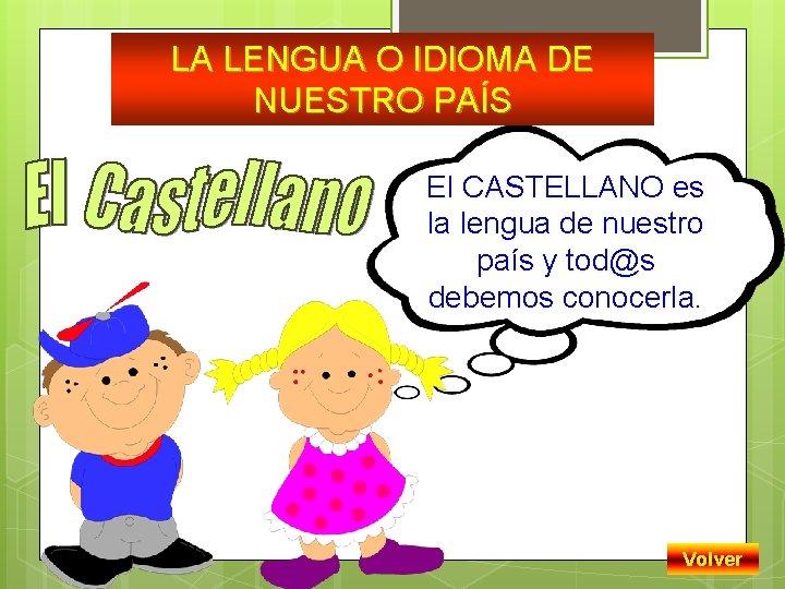 LA LENGUA O IDIOMA DE NUESTRO PAÍS El CASTELLANO es la lengua de nuestro