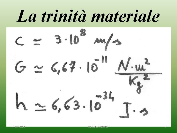 La trinità materiale 15/10/2013 Rodolfo Damiani 12 