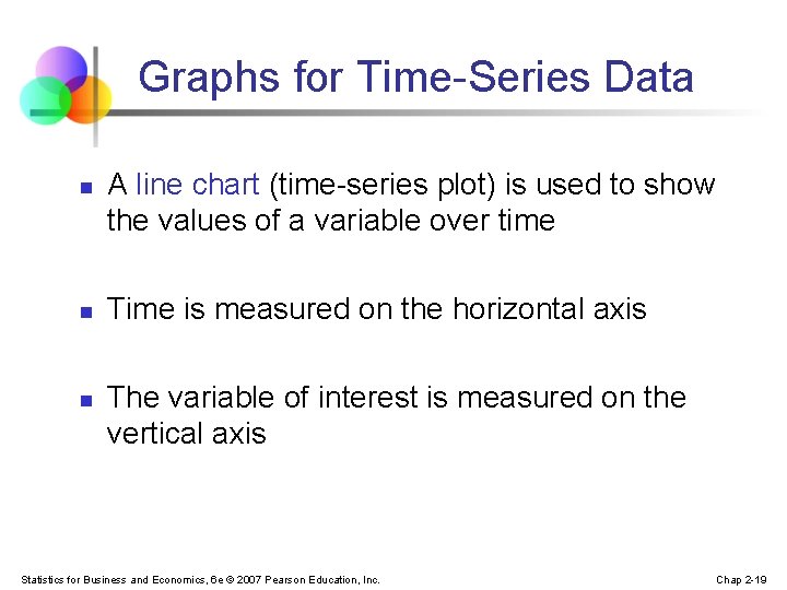 Graphs for Time-Series Data n n n A line chart (time-series plot) is used
