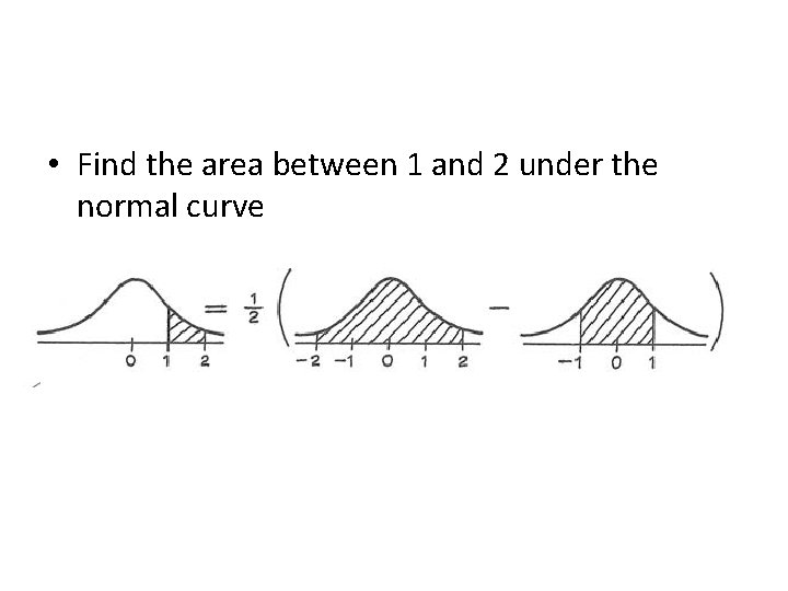  • Find the area between 1 and 2 under the normal curve 