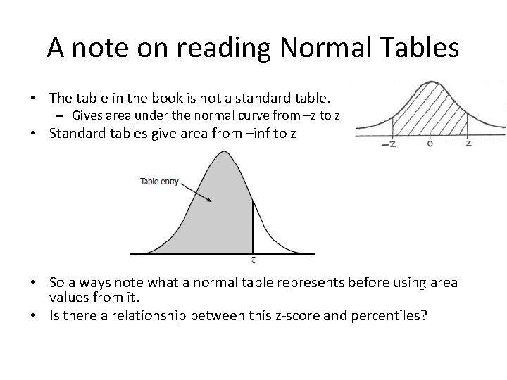 A note on reading Normal Tables • The table in the book is not