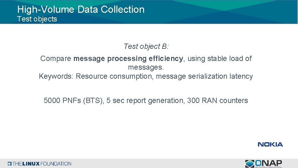 High-Volume Data Collection Test objects Test object B: Compare message processing efficiency, using stable