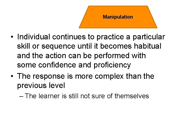 Manipulation • Individual continues to practice a particular skill or sequence until it becomes