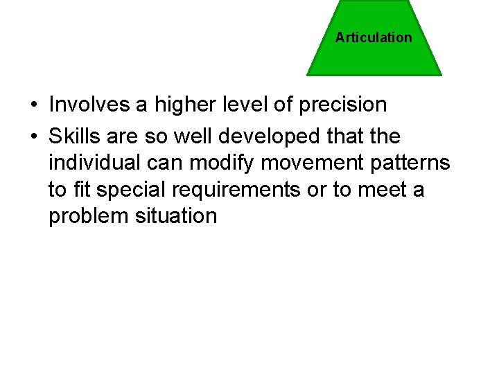 Articulation • Involves a higher level of precision • Skills are so well developed