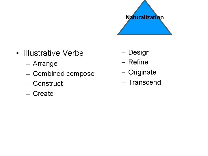 Naturalization • Illustrative Verbs – – Arrange Combined compose Construct Create – – Design