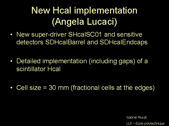 New Hcal implementation (Angela Lucaci) • New super-driver SHcal. SC 01 and sensitive detectors