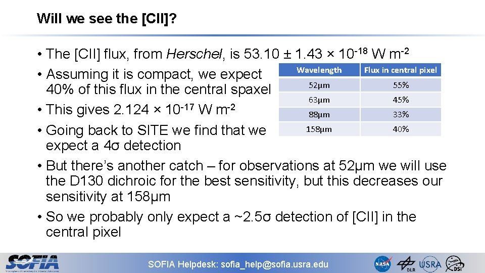 Will we see the [CII]? • The [CII] flux, from Herschel, is 53. 10
