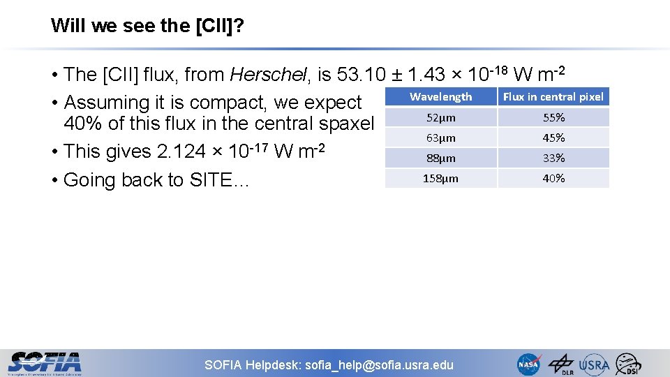 Will we see the [CII]? • The [CII] flux, from Herschel, is 53. 10