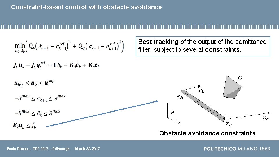 Constraint-based control with obstacle avoidance Best tracking of the output of the admittance filter, Constraint-based control with obstacle avoidance Best tracking of the output of the admittance filter,