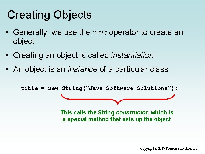 Creating Objects • Generally, we use the new operator to create an object •