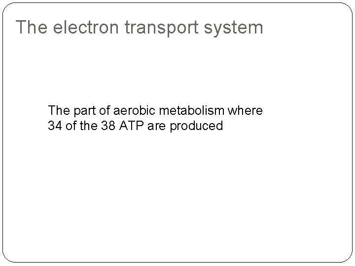 The electron transport system The part of aerobic metabolism where 34 of the 38