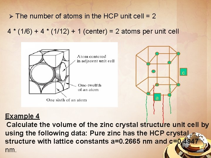 Ø The number of atoms in the HCP unit cell = 2 4 *