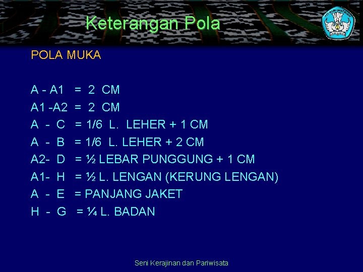 Keterangan Pola POLA MUKA A - A 1 -A 2 A - C A