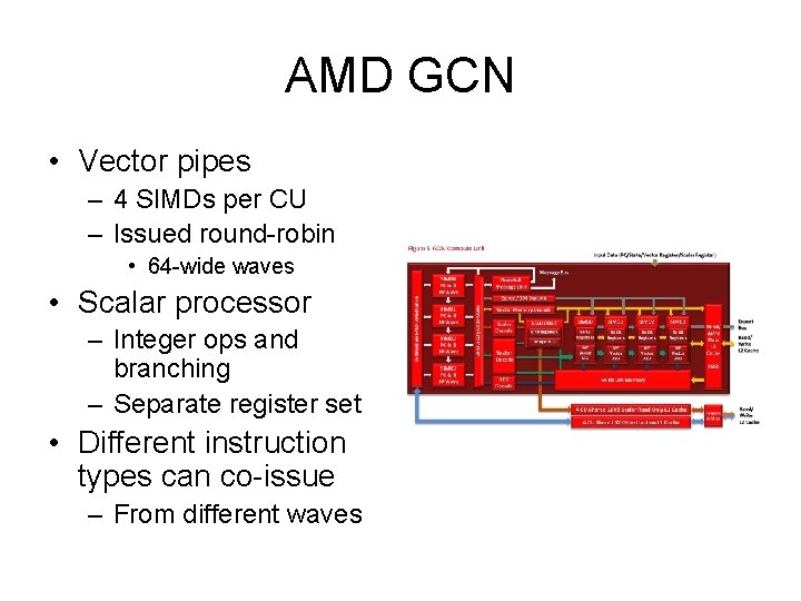 AMD GCN • Vector pipes – 4 SIMDs per CU – Issued round-robin •