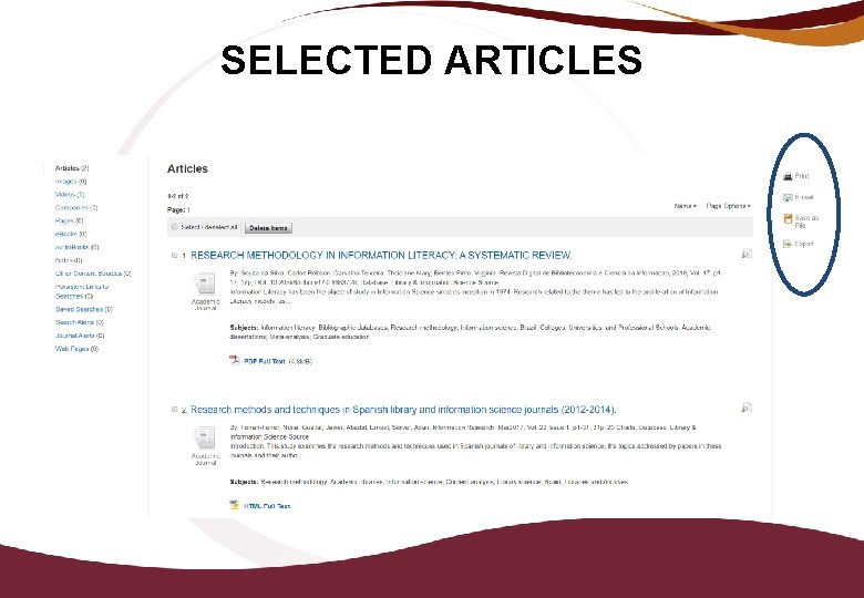SELECTED ARTICLES 