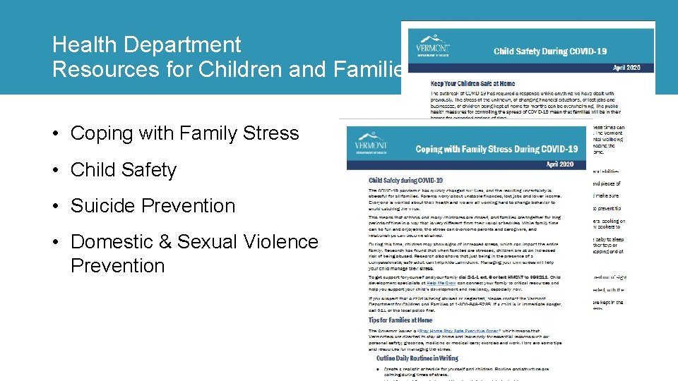 Health Department Resources for Children and Families • Coping with Family Stress • Child