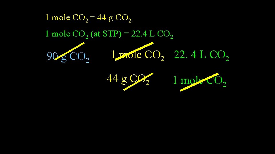 1 mole CO 2 = 44 g CO 2 1 mole CO 2 (at