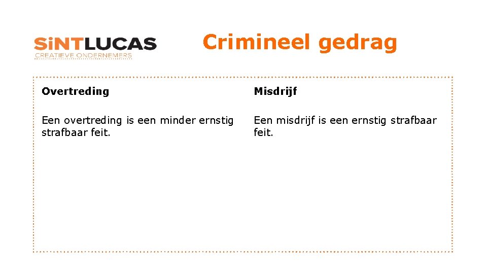 Crimineel gedrag Overtreding Misdrijf Een overtreding is een minder ernstig strafbaar feit. Een misdrijf