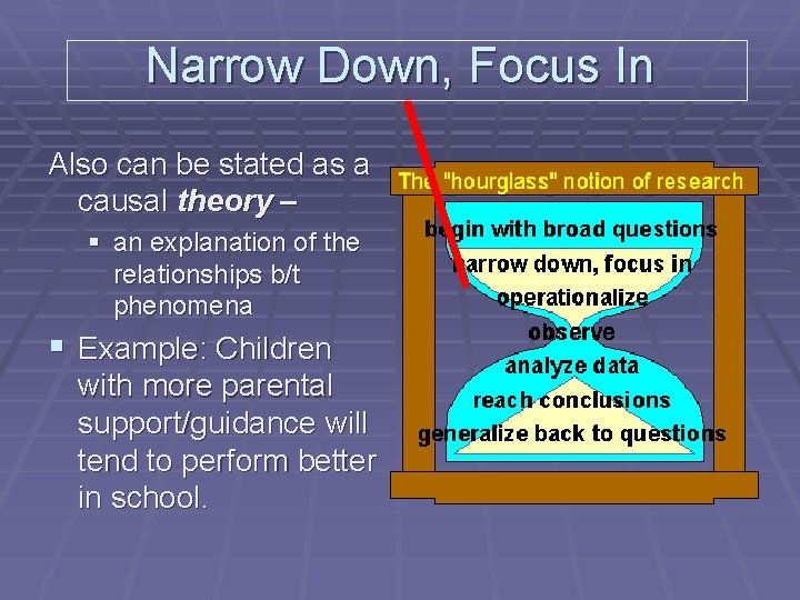 Narrow Down, Focus In Also can be stated as a causal theory – §