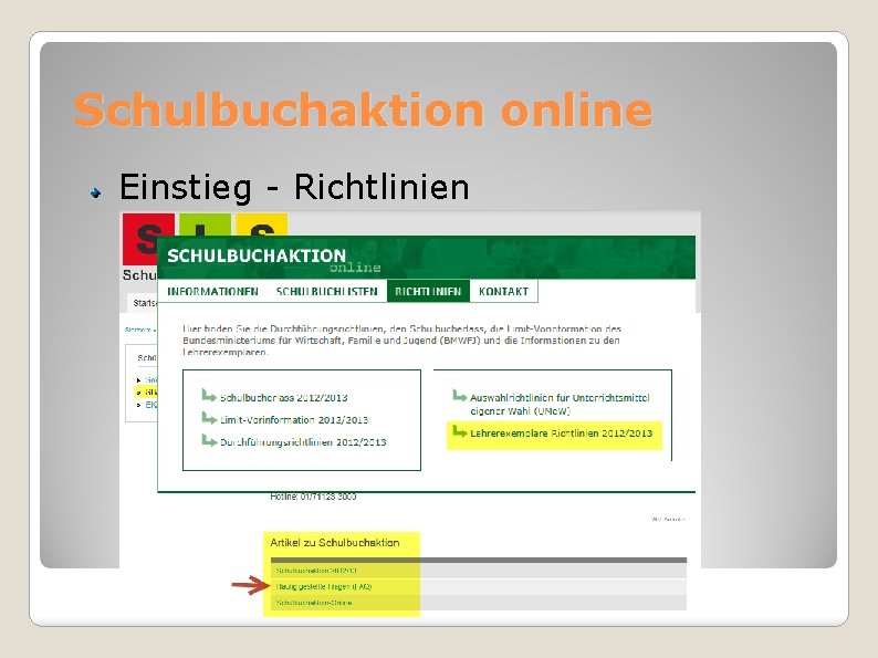 Schulbuchaktion online Einstieg - Richtlinien 
