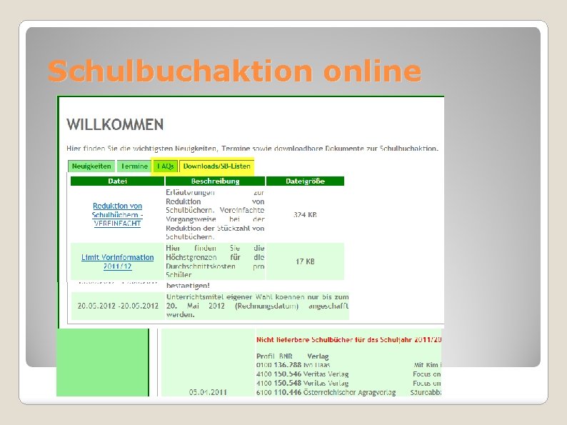 Schulbuchaktion online Termine, Anleitungen 