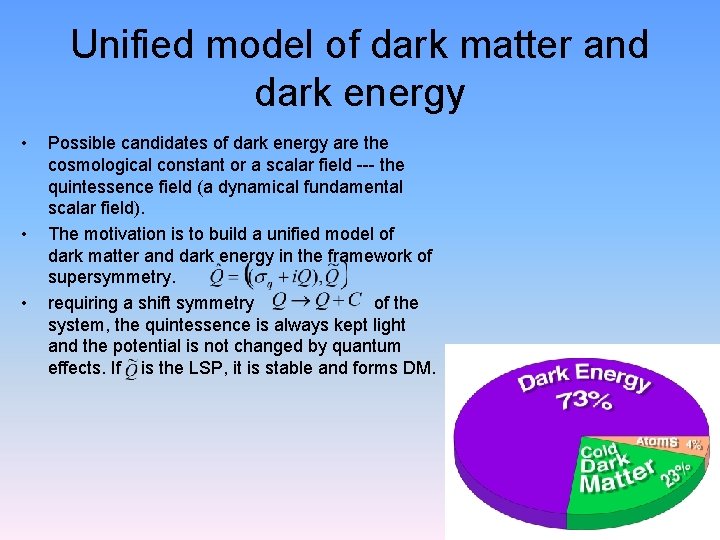 Unified model of dark matter and dark energy • • • Possible candidates of