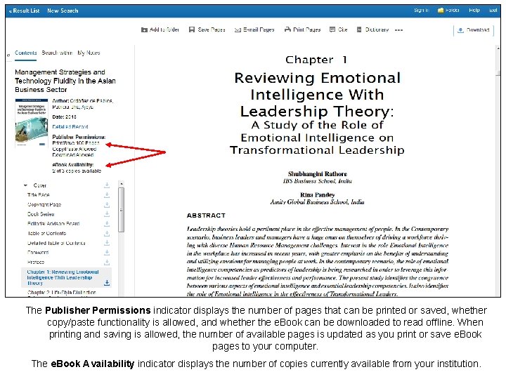 The Publisher Permissions indicator displays the number of pages that can be printed or