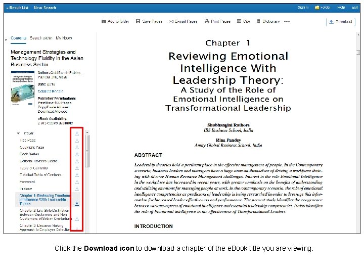 Click the Download icon to download a chapter of the e. Book title you