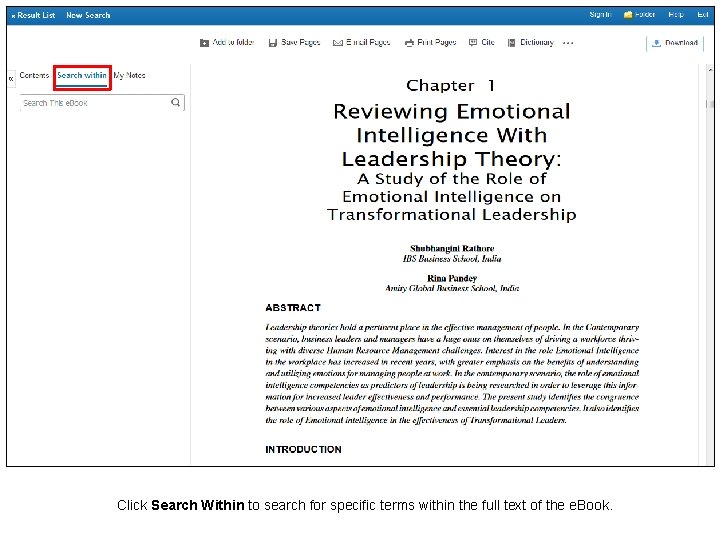 Click Search Within to search for specific terms within the full text of the
