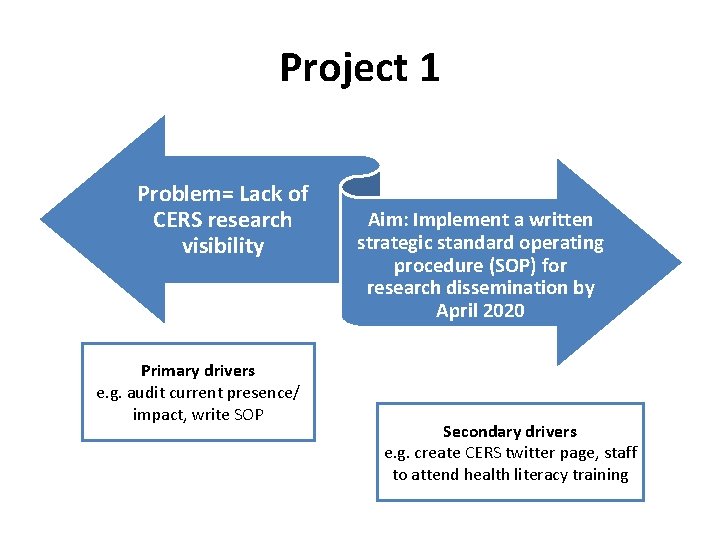 Project 1 Problem= Lack of CERS research visibility Primary drivers e. g. audit current