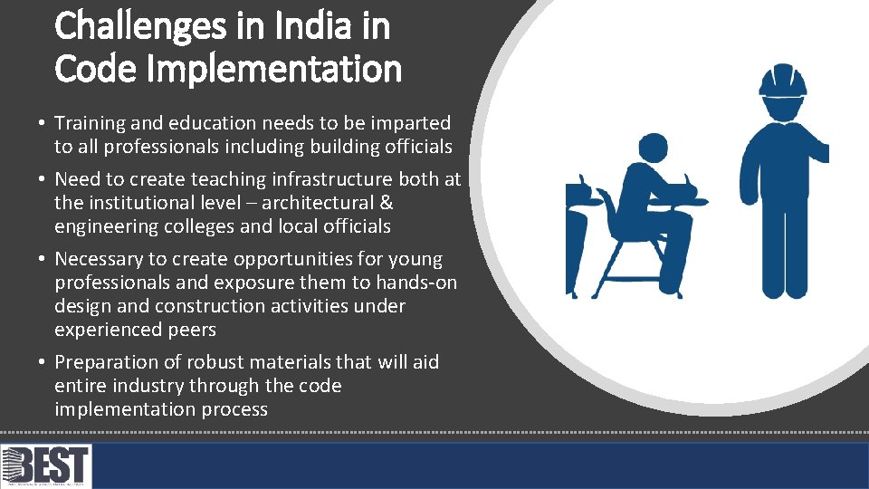 Challenges in India in Code Implementation • Training and education needs to be imparted