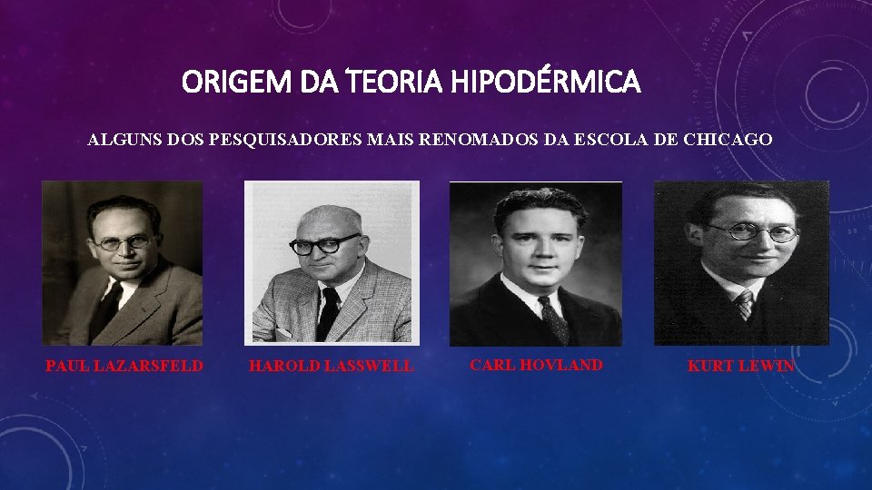 ORIGEM DA TEORIA HIPODÉRMICA ALGUNS DOS PESQUISADORES MAIS RENOMADOS DA ESCOLA DE CHICAGO PAUL