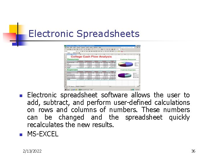Electronic Spreadsheets n n Electronic spreadsheet software allows the user to add, subtract, and Electronic Spreadsheets n n Electronic spreadsheet software allows the user to add, subtract, and
