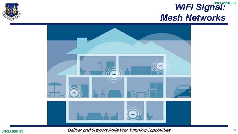 UNCLASSIFIED Wi. Fi Signal: Mesh Networks UNCLASSIFIED Deliver and Support Agile War-Winning Capabilities 13
