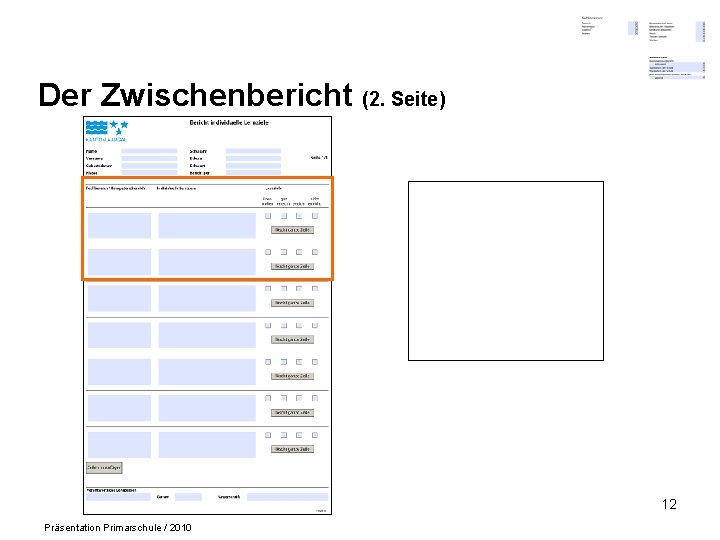 Der Zwischenbericht (2. Seite) 12 Präsentation Primarschule / 2010 