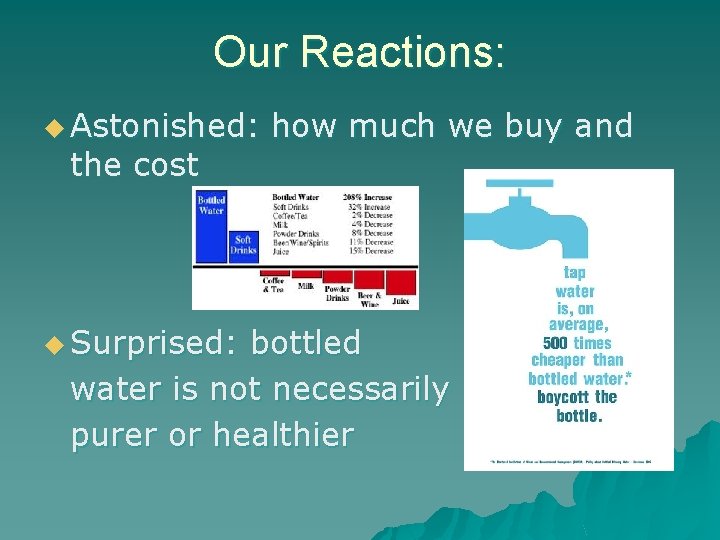 Our Reactions: u Astonished: the cost u Surprised: how much we buy and bottled