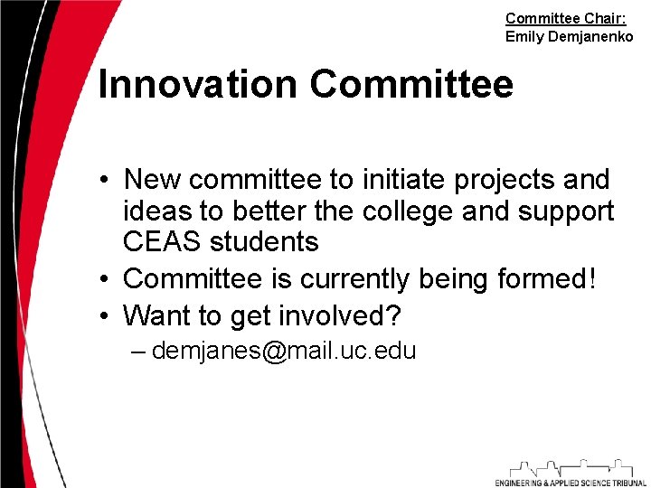 Committee Chair: Emily Demjanenko Innovation Committee • New committee to initiate projects and ideas