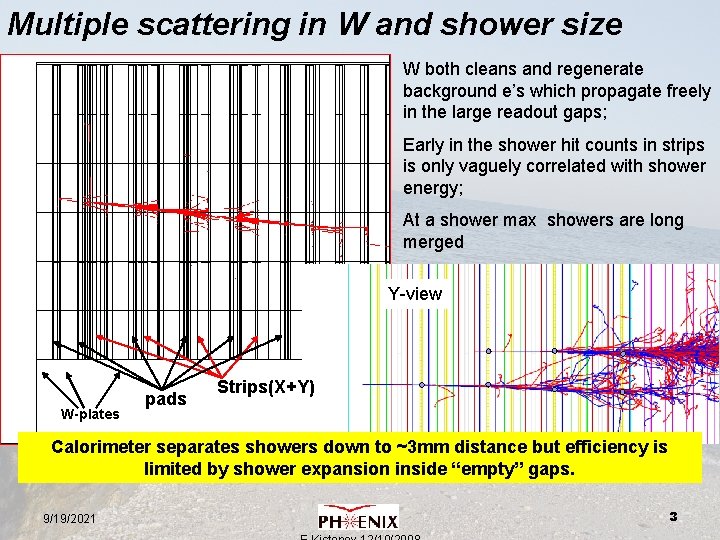 Multiple scattering in W and shower size W both cleans and regenerate background e’s