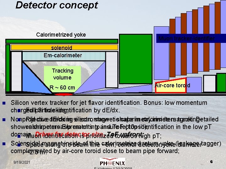Detector concept Calorimetrized yoke Muon tracker-identifier solenoid Em-calorimeter Tracking volume R ~ 60 cm