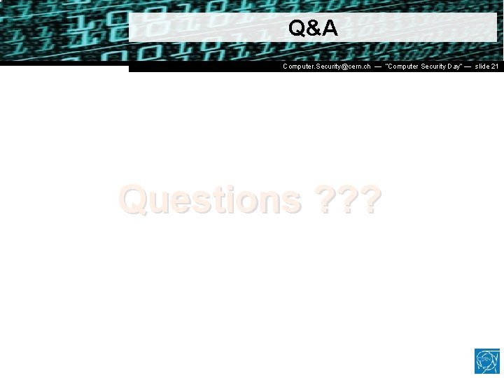 Q&A Dr. Stefan (CERN IT/CO) ― DESY ― 20. Computer. Security@cern. ch — Lüders