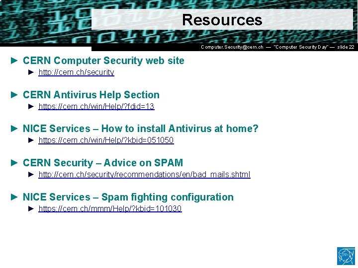 Resources Dr. Stefan (CERN IT/CO) ― DESY ― 20. Computer. Security@cern. ch — Lüders