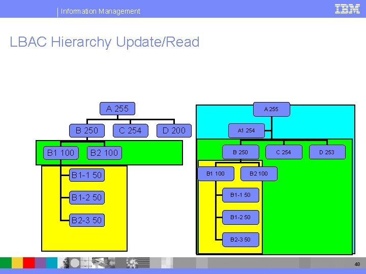 Information Management LBAC Hierarchy Update/Read A 255 B 250 B 1 100 C 254
