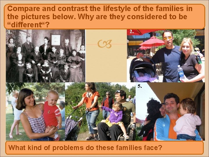 Compare and contrast the lifestyle of the families in the pictures below. Why are