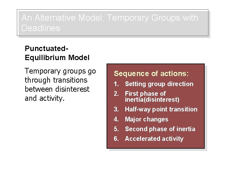 An Alternative Model: Temporary Groups with Deadlines Punctuated. Equilibrium Model Temporary groups go through