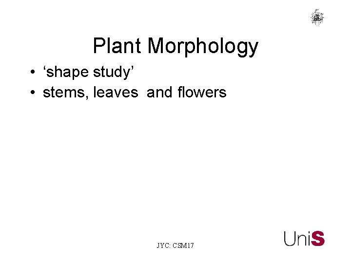 Plant Morphology • ‘shape study’ • stems, leaves and flowers JYC: CSM 17 
