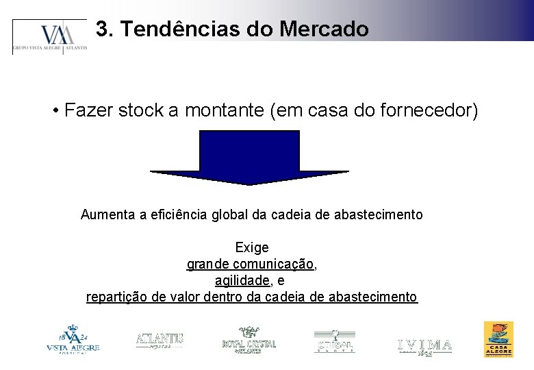 3. Tendências do Mercado • Fazer stock a montante (em casa do fornecedor) Aumenta