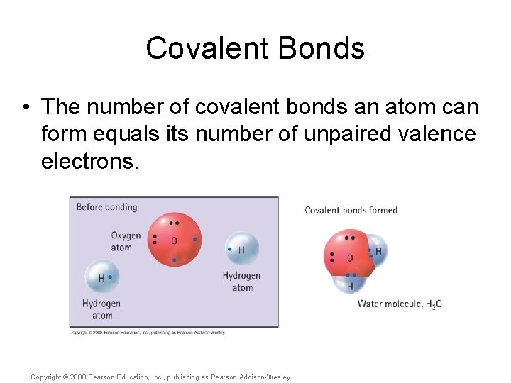 Covalent Bonds • The number of covalent bonds an atom can form equals its